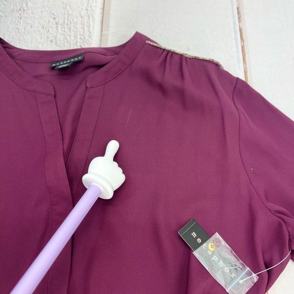 Metaphor Burgandy Dark  Red Semi Sheer Buttom Down Top SIZE XL - Picture 11 of 17